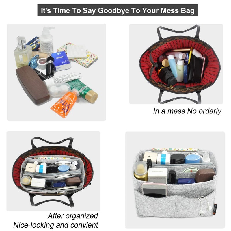Omystyle Lightgrey Large Purse Organizer Insert For Handbags  Felt Bag Organizer For Tote & Purse  Tote Bag Organizer Insert With 5 Sizes  Compatible With Neverful Speedy And More?11.4""?5.9""?6.9"" - Image 3
