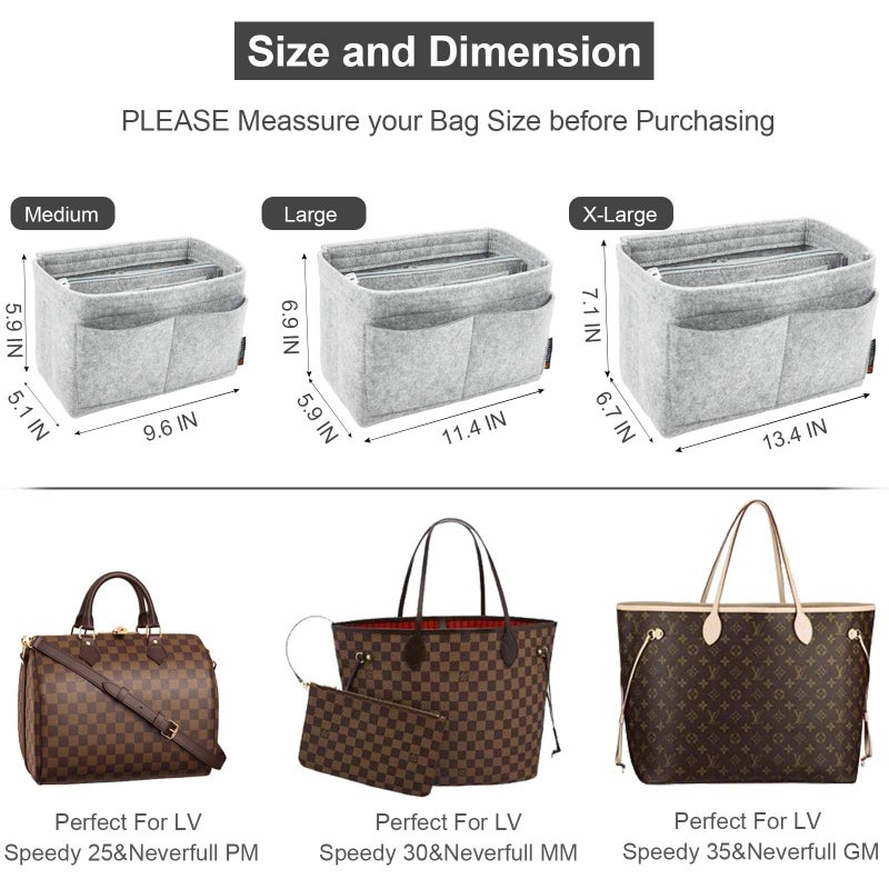 Omystyle Lightgrey Large Purse Organizer Insert For Handbags  Felt Bag Organizer For Tote & Purse  Tote Bag Organizer Insert With 5 Sizes  Compatible With Neverful Speedy And More?11.4""?5.9""?6.9"" - Image 2