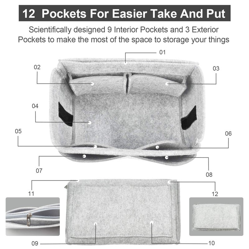 Omystyle Lightgrey Large Purse Organizer Insert For Handbags  Felt Bag Organizer For Tote & Purse  Tote Bag Organizer Insert With 5 Sizes  Compatible With Neverful Speedy And More?11.4""?5.9""?6.9"" - Image 4