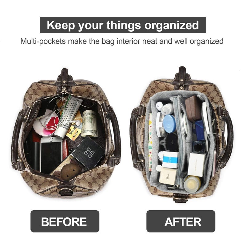 Omystyle Lightgrey Large Purse Organizer Insert For Handbags  Felt Bag Organizer For Tote & Purse  Tote Bag Organizer Insert With 5 Sizes  Compatible With Neverful Speedy And More?11.4""?5.9""?6.9"" - Image 5