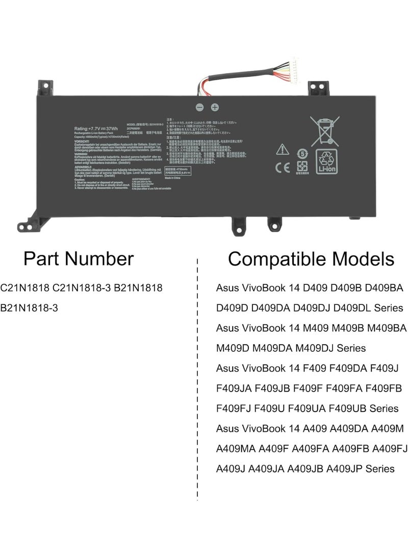 Terabyte Battery B21N1818 C21N1818-1 for Asus VivoBook 15 A512 A512DA A512FA A512JA R512F X512 X512DA X512FA X512FL - Image 3