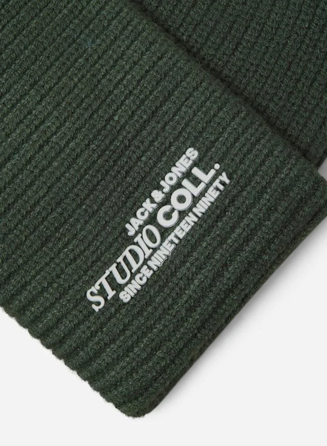 JACK & JONES Green Flat Knit Folded Beanie