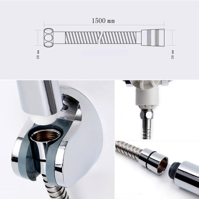 ARISTO Shower Tube Hose Pipe 1 Meter Brass Parts DoubleBuckle Design Hand Shower Pipe Shower Tube Health Faucet Tube Jet Spray Pipe Silver Finish - Image 3