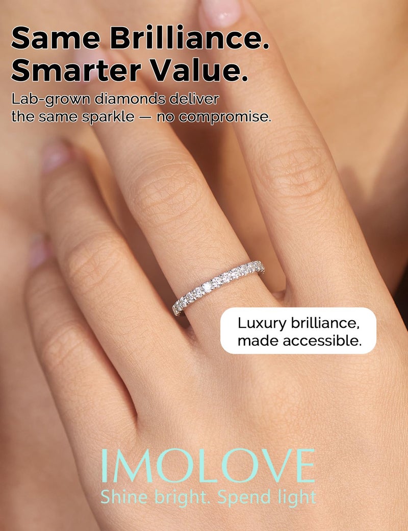 IMOLOVE Lab Grown Diamond Wedding Bands for Women, 0.3 Carat Eternity Rings in 18K White Gold Plated Sterling Silver Size 6 - Image 3