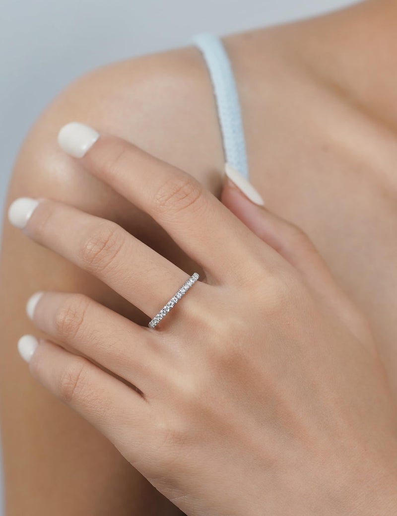 IMOLOVE Lab Grown Diamond Wedding Bands for Women, 0.3 Carat Eternity Rings in 18K White Gold Plated Sterling Silver Size 6 - Image 5