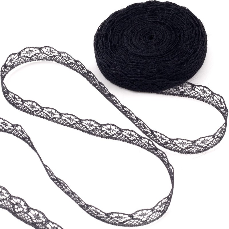 Winsyison 10 Yards Black Lace Trim Ribbon Vintage Lace Ribbon Roll for Bridal Flower Trim Sewing Accessories for Bouquet Packaging Wrapping Wedding Decorations DIY Crafts - Image 3