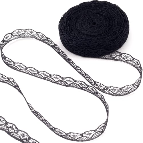 Winsyison 10 Yards Black Lace Trim Ribbon Vintage Lace Ribbon Roll for Bridal Flower Trim Sewing Accessories for Bouquet Packaging Wrapping Wedding Decorations DIY Crafts - Image 1