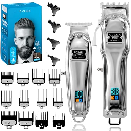 OVLUX Full Metal Cordless Hair Clippers and Trimmer professional set for Men - Rechargeable Clippers for Hair Cutting, Beard T-Blade Trimmer for men, haircut machine for Self Cutting & Grooming Kit - Image 1