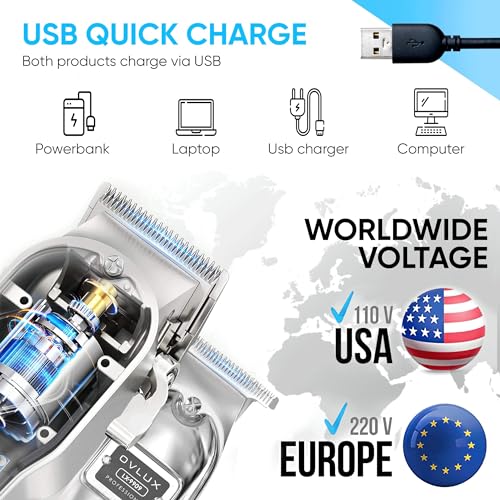 OVLUX Full Metal Cordless Hair Clippers and Trimmer professional set for Men - Rechargeable Clippers for Hair Cutting, Beard T-Blade Trimmer for men, haircut machine for Self Cutting & Grooming Kit - Image 5