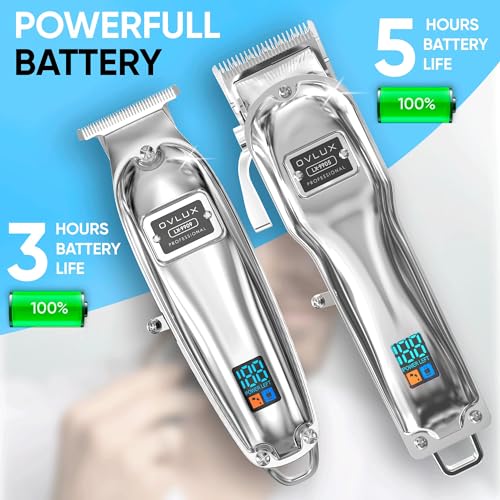 OVLUX Full Metal Cordless Hair Clippers and Trimmer professional set for Men - Rechargeable Clippers for Hair Cutting, Beard T-Blade Trimmer for men, haircut machine for Self Cutting & Grooming Kit - Image 4