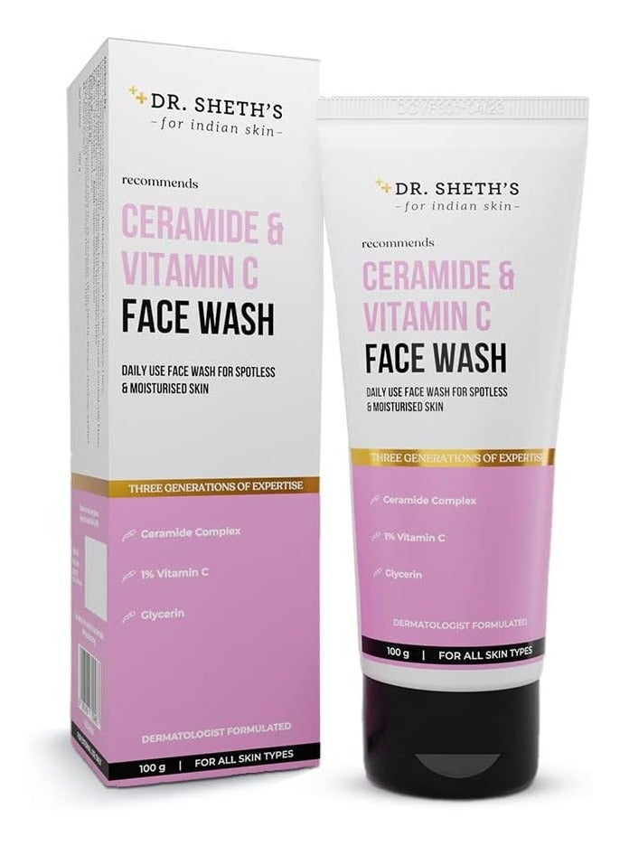 Dr. Sheth's Ceramide & Vitamin C Brightening Face Wash For Dry to Normal Skin | Reduces Dark Spots & Repairs Skin Barrier | With Vitamin C & Ceramide Complex | Men & Women | 100 mL - Image 1