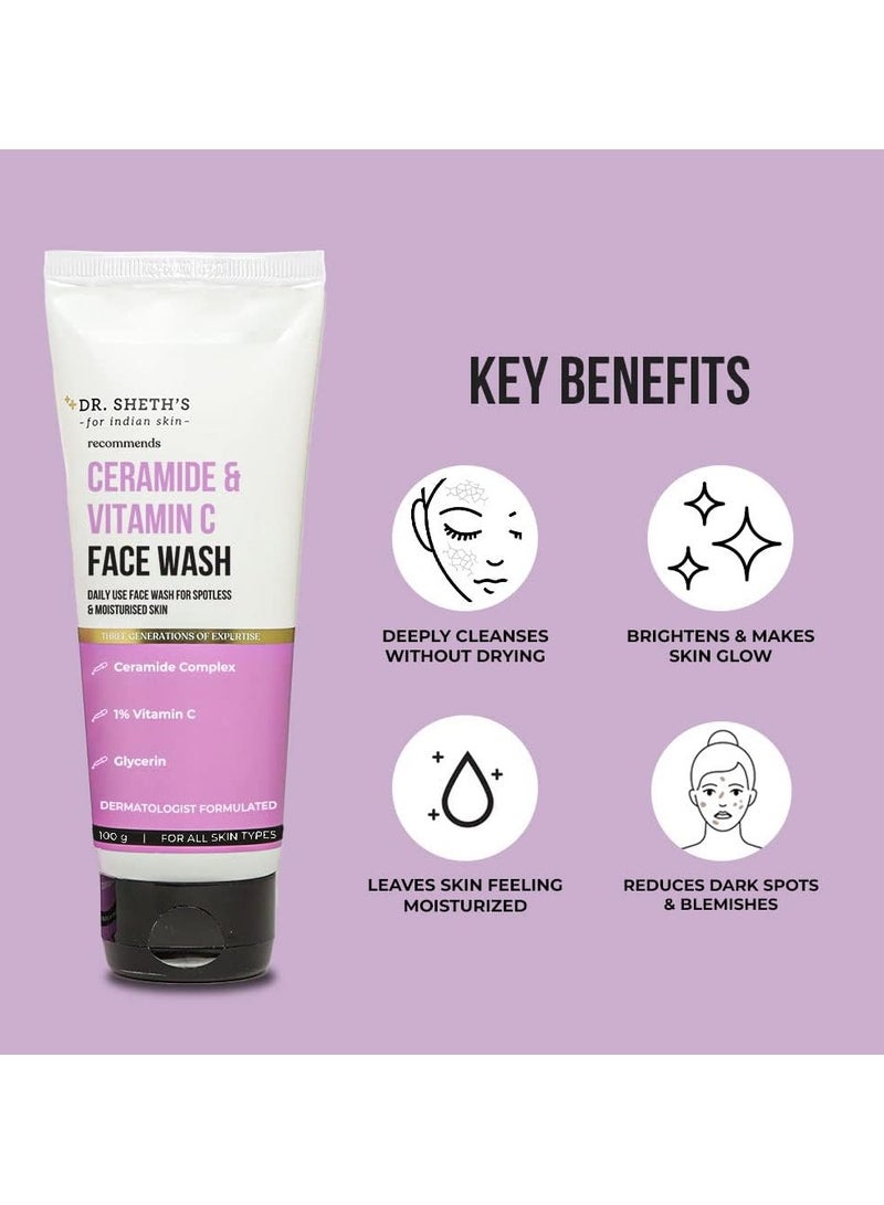 Dr. Sheth's Ceramide & Vitamin C Brightening Face Wash For Dry to Normal Skin | Reduces Dark Spots & Repairs Skin Barrier | With Vitamin C & Ceramide Complex | Men & Women | 100 mL - Image 3