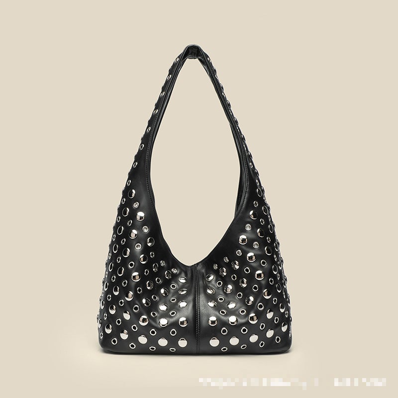Women's Fashion Bucket Bag with Polka Dots and Studs - Image 3