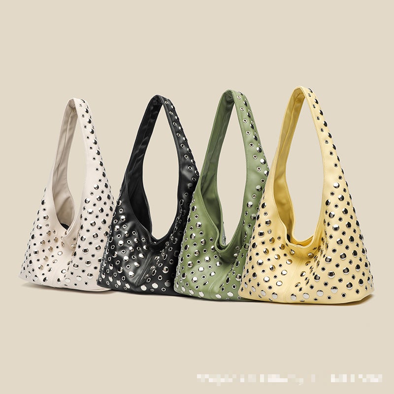 Women's Fashion Bucket Bag with Polka Dots and Studs - Image 4