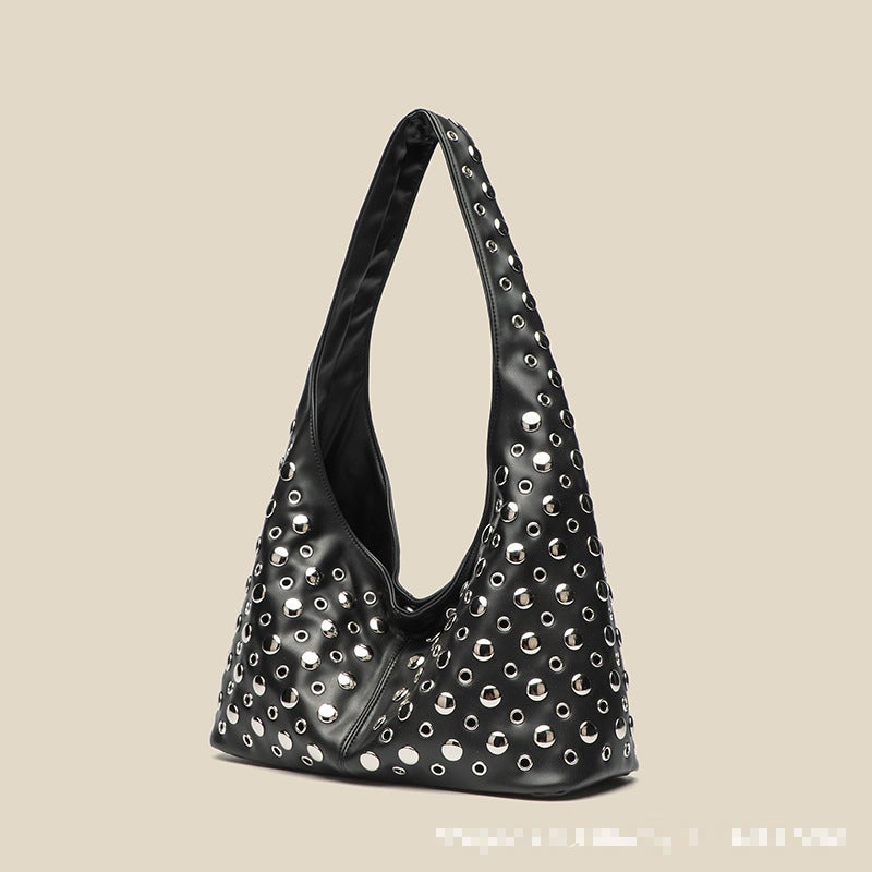 Women's Fashion Bucket Bag with Polka Dots and Studs - Image 2