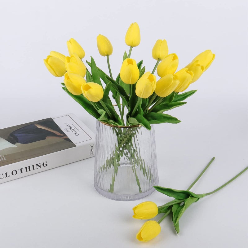Beferr Tulips Artificial Flowers 18Pcs Faux Tulip Real Touch Tulip Fake Flowers Bouquets Arrangements for Mothers Day Spring Easter Home Wedding Table Decor Yellow - Image 5