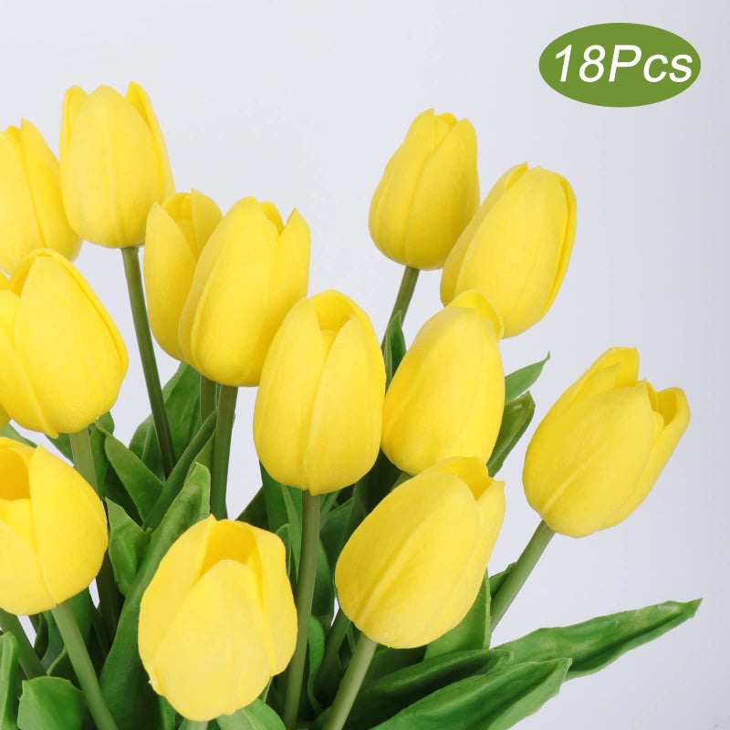 Beferr Tulips Artificial Flowers 18Pcs Faux Tulip Real Touch Tulip Fake Flowers Bouquets Arrangements for Mothers Day Spring Easter Home Wedding Table Decor Yellow - Image 3