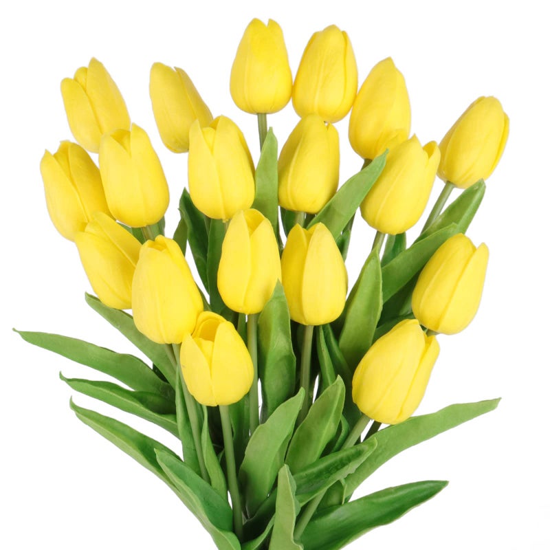 Beferr Tulips Artificial Flowers 18Pcs Faux Tulip Real Touch Tulip Fake Flowers Bouquets Arrangements for Mothers Day Spring Easter Home Wedding Table Decor Yellow - Image 1