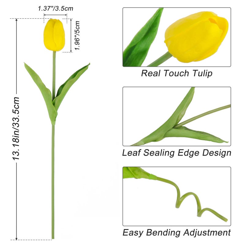 Beferr Tulips Artificial Flowers 18Pcs Faux Tulip Real Touch Tulip Fake Flowers Bouquets Arrangements for Mothers Day Spring Easter Home Wedding Table Decor Yellow - Image 2