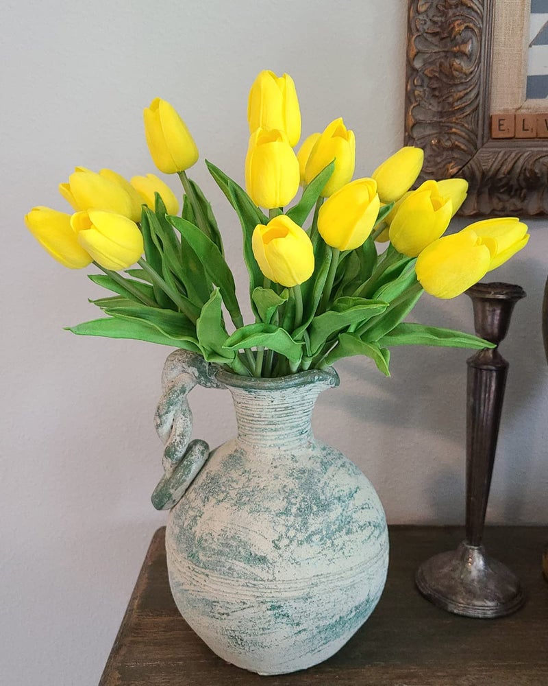 Beferr Tulips Artificial Flowers 18Pcs Faux Tulip Real Touch Tulip Fake Flowers Bouquets Arrangements for Mothers Day Spring Easter Home Wedding Table Decor Yellow - Image 4