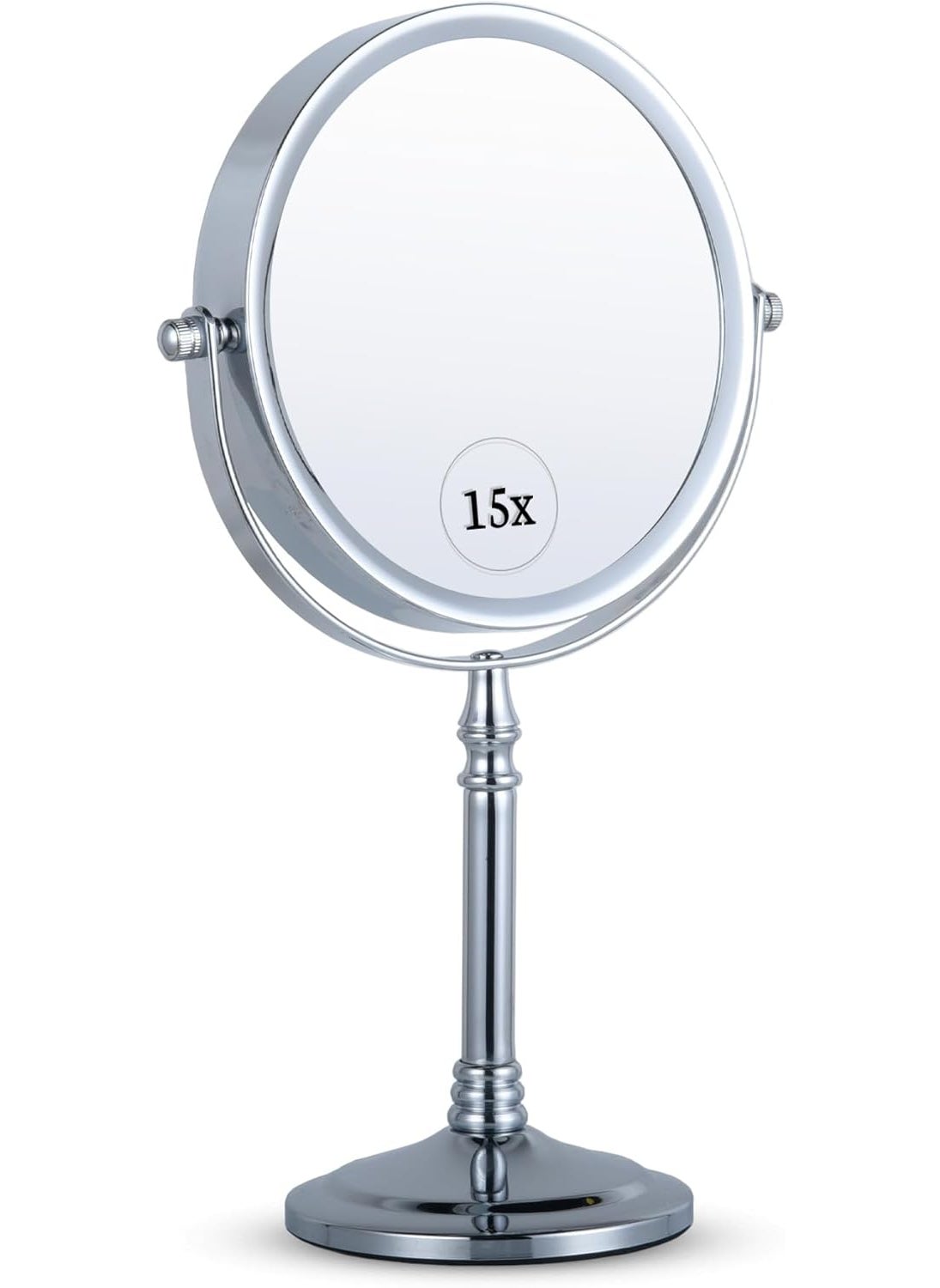 Mirrorvana MIRRORVANA 15X Magnifying Makeup Mirror with Stand - Double-Sided 15X/1X Design - Suitable for Vanity Desk, Dressing Table, or Bathroom Countertop for Precise Make Up - 12" High x 6" Wide (Chrome) 