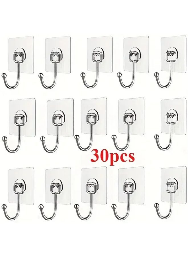 30pcs Transparent Heavy Duty Wall Hooks 60 lb Capacity For Kitchen Bathroom Decor - Image 1