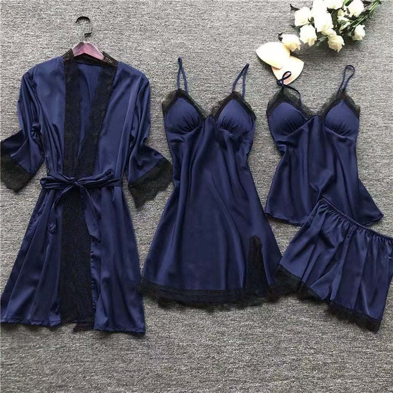 Purejoy Luxurious 4-Piece Women's Sleepwear Set - Satin Fabric, Antibacterial, Anti-Static, Soft & Comfortable