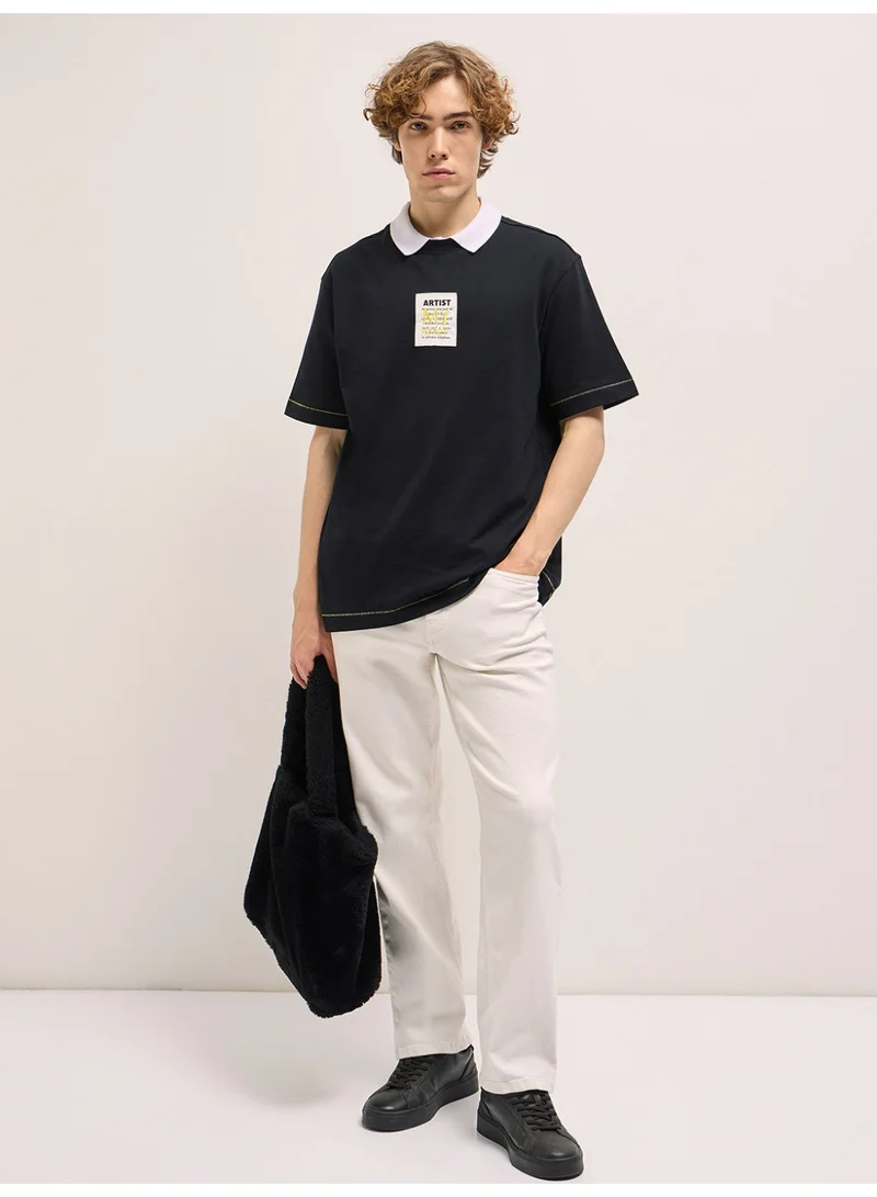 THE BEAR HOUSE Men's Black Graphic Print Crew Neck T-shirt Perfect For Casual Wear, Gym, Travel, Or Layering Stylish And Versatile Essential For Every Wardrobe