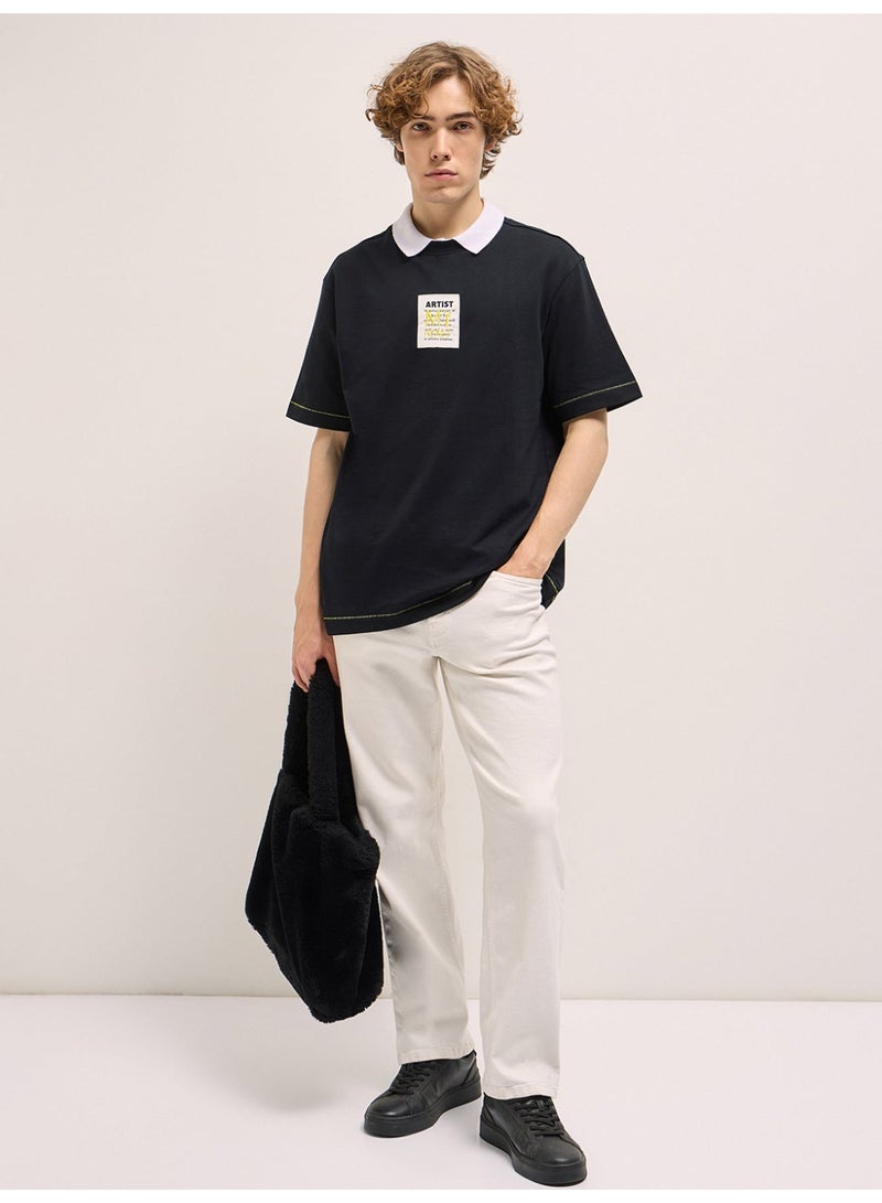 THE BEAR HOUSE Men's Black Graphic Print Crew Neck T-shirt Perfect For Casual Wear, Gym, Travel, Or Layering Stylish And Versatile Essential For Every Wardrobe - Image 1