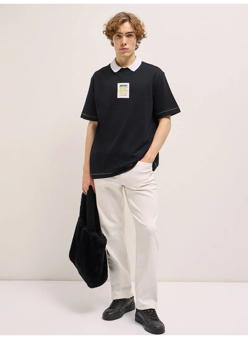 THE BEAR HOUSE  Men's Black Graphic Print Crew Neck T-shirt Perfect For Casual Wear, Gym, Travel, Or Layering Stylish And Versatile Essential For Every Wardrobe for Men | Best Price UAE