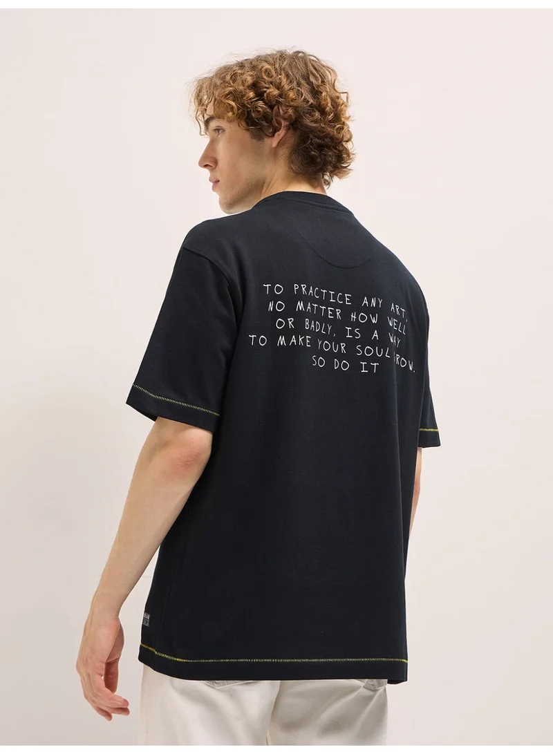 THE BEAR HOUSE  Men's Black Graphic Print Crew Neck T-shirt Perfect For Casual Wear, Gym, Travel, Or Layering Stylish And Versatile Essential For Every Wardrobe for Men | Best Price UAE