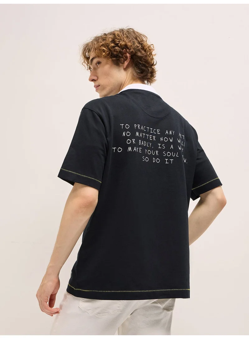 THE BEAR HOUSE  Men's Black Graphic Print Crew Neck T-shirt Perfect For Casual Wear, Gym, Travel, Or Layering Stylish And Versatile Essential For Every Wardrobe for Men | Best Price UAE