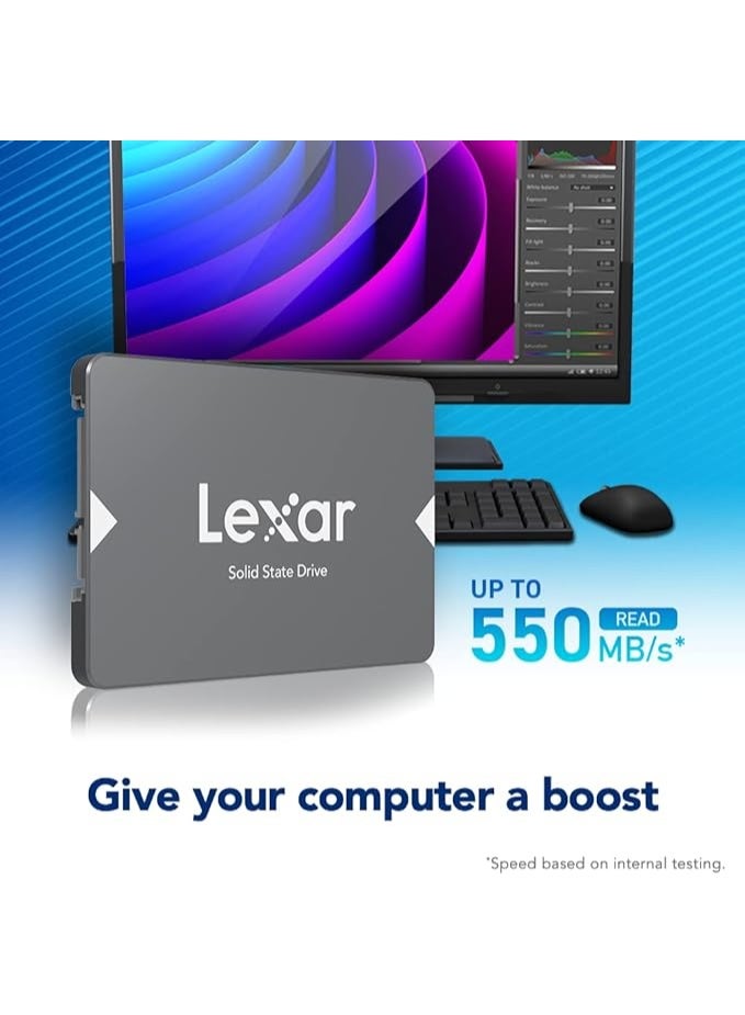 ليكسا محرك أقراص الحالة الصلبة الداخلي Lexar NS100 SSD سعة 1 تيرابايت، مقاس 2.5 بوصة، SATA III، سرعة قراءة تصل إلى 550 ميجابايت/ثانية، لون رمادي (LNS100-1TRBNA) - Image 5
