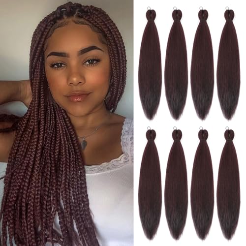 ROSDINA Pre-stretched Braiding Hair - 30 Inch 8 Packs Burgundy Wine Red Braiding Hair For Twist or Box Braids, Yaki Texture Hot Water Setting Synthetic Long Braiding Hair Extensions (30 Inch, 99J-8P) - Image 1