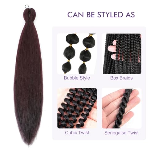 ROSDINA Pre-stretched Braiding Hair - 30 Inch 8 Packs Burgundy Wine Red Braiding Hair For Twist or Box Braids, Yaki Texture Hot Water Setting Synthetic Long Braiding Hair Extensions (30 Inch, 99J-8P) - Image 4
