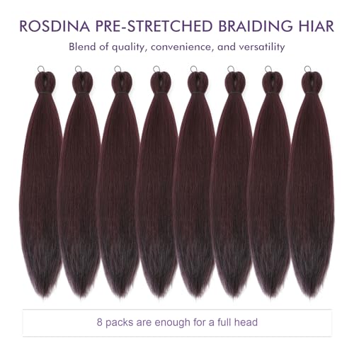 ROSDINA Pre-stretched Braiding Hair - 30 Inch 8 Packs Burgundy Wine Red Braiding Hair For Twist or Box Braids, Yaki Texture Hot Water Setting Synthetic Long Braiding Hair Extensions (30 Inch, 99J-8P) - Image 5