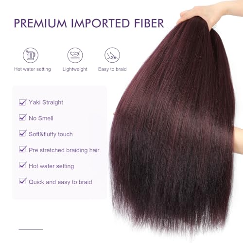 ROSDINA Pre-stretched Braiding Hair - 30 Inch 8 Packs Burgundy Wine Red Braiding Hair For Twist or Box Braids, Yaki Texture Hot Water Setting Synthetic Long Braiding Hair Extensions (30 Inch, 99J-8P) - Image 3