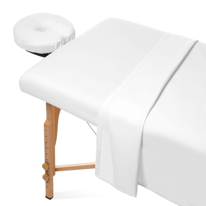 Saloniture 3-Piece Microfiber Massage Table Sheet Set - Premium Facial Bed Cover - Includes Flat and Fitted Sheets with Face Cradle Cover - White - Image 1