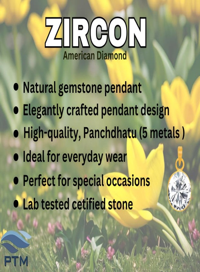 Ptm American Diamond/Zircon 8.25 Ratti or 7.5 Carat Astrological Certified Gemstone Panchdhatu/5 Metals 22k Gold Plated Pendant for Men & Women -fba3825 - Image 3