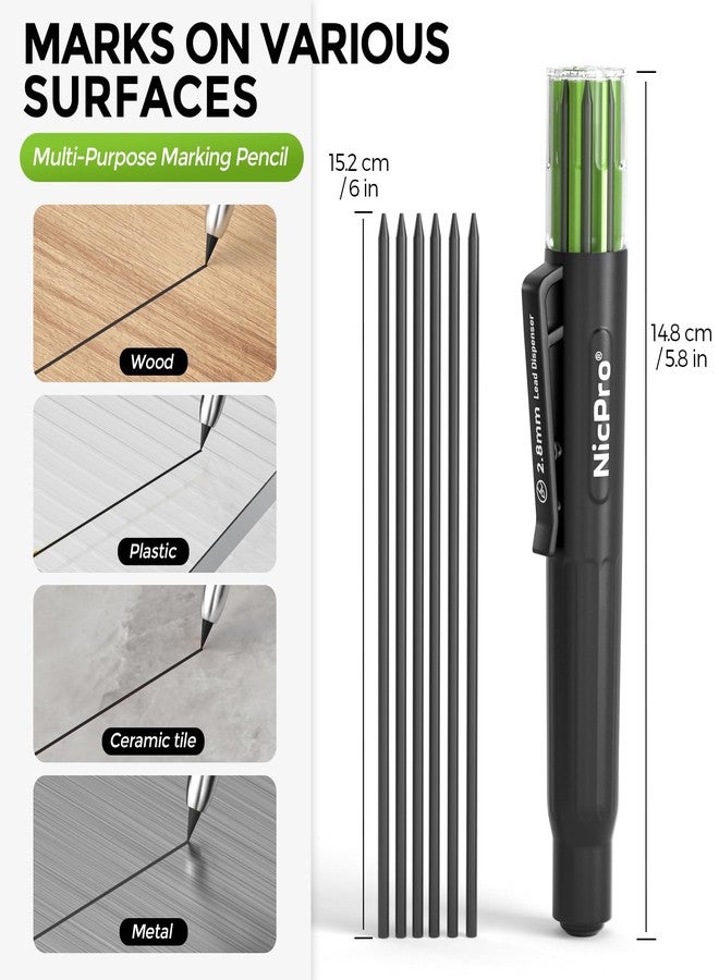 Nicpro 6 Pieces Carpenter Pencil Lead Refills 2.8mm, Lead Refill for Mechanical Carpenter Pencil, Break Resistant 2.8 mm Leads for Construction Pencils, Woodworking Pencils (Black) - Image 3