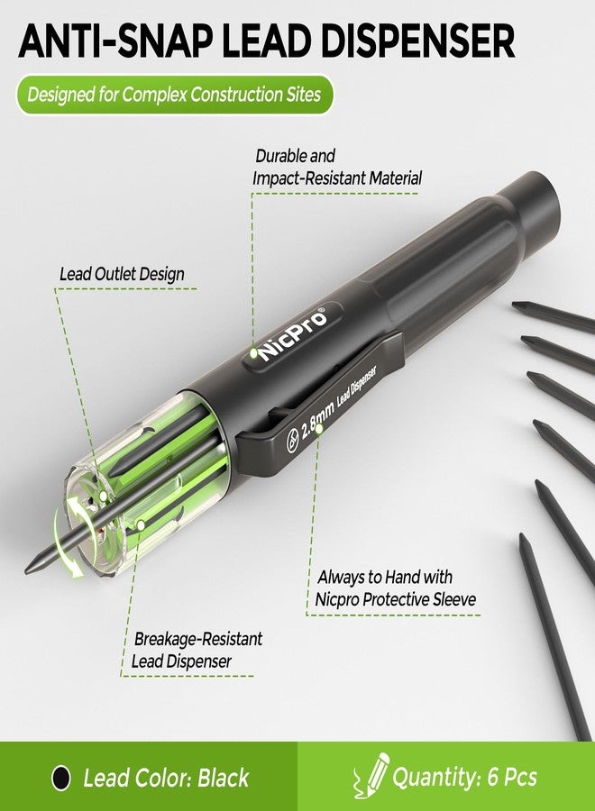 Nicpro 6 Pieces Carpenter Pencil Lead Refills 2.8mm, Lead Refill for Mechanical Carpenter Pencil, Break Resistant 2.8 mm Leads for Construction Pencils, Woodworking Pencils (Black) - Image 4