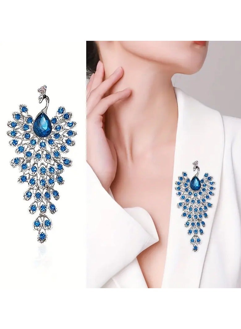 Goolsky دبوس أنيق فاخر على شكل طاووس مع تفاصيل من الخيوط، سبيكة زنك، متعدد الاستخدامات للفعاليات اليومية والخاصة، دبوس مزين بحجر الراين للفساتين والمعاطف والأوشحة - Image 1