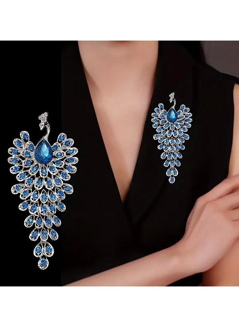 Goolsky دبوس أنيق فاخر على شكل طاووس مع تفاصيل من الخيوط، سبيكة زنك، متعدد الاستخدامات للفعاليات اليومية والخاصة، دبوس مزين بحجر الراين للفساتين والمعاطف والأوشحة - Image 5