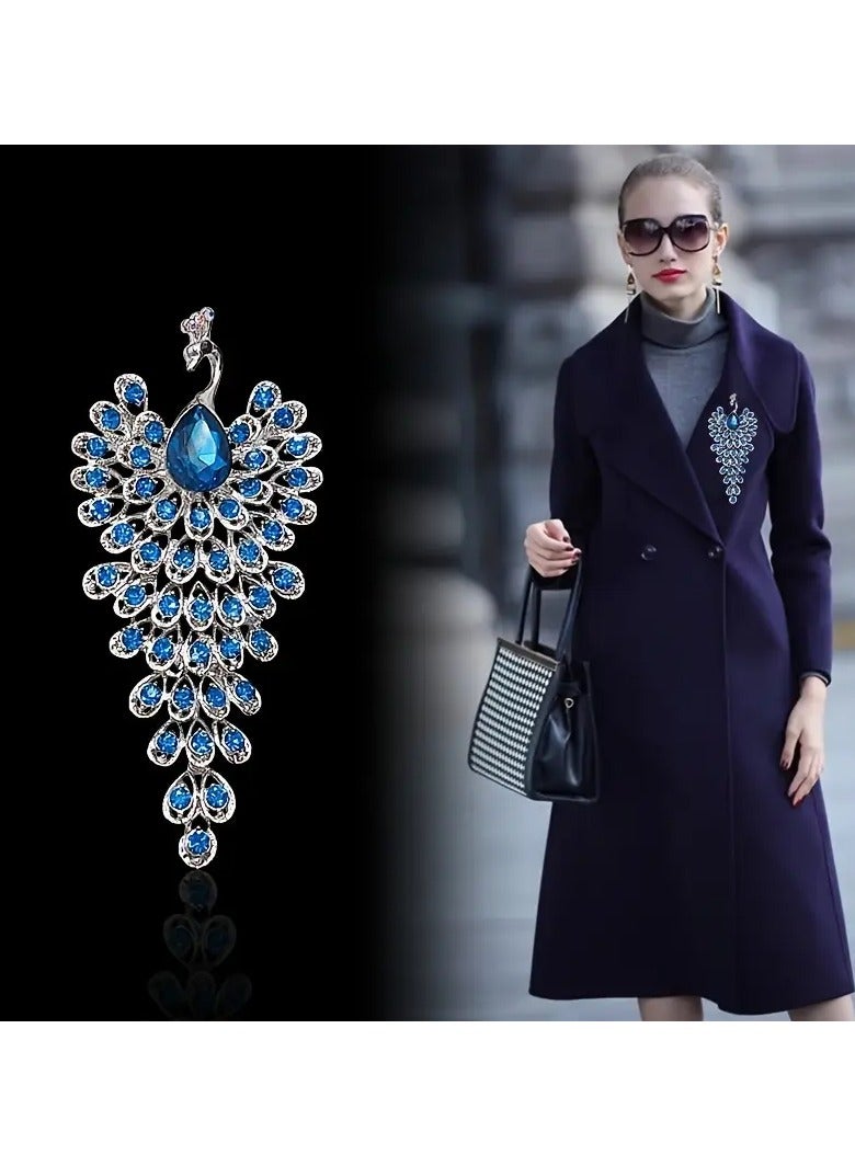 Goolsky دبوس أنيق فاخر على شكل طاووس مع تفاصيل من الخيوط، سبيكة زنك، متعدد الاستخدامات للفعاليات اليومية والخاصة، دبوس مزين بحجر الراين للفساتين والمعاطف والأوشحة - Image 4