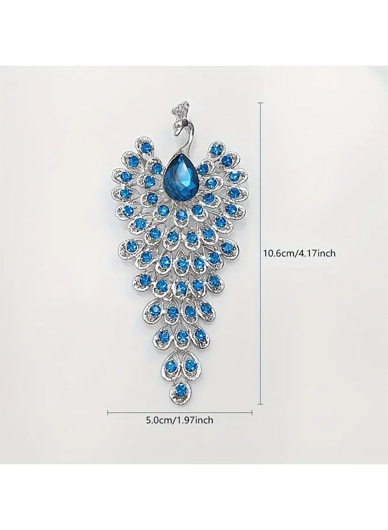 Goolsky دبوس أنيق فاخر على شكل طاووس مع تفاصيل من الخيوط، سبيكة زنك، متعدد الاستخدامات للفعاليات اليومية والخاصة، دبوس مزين بحجر الراين للفساتين والمعاطف والأوشحة - Image 3