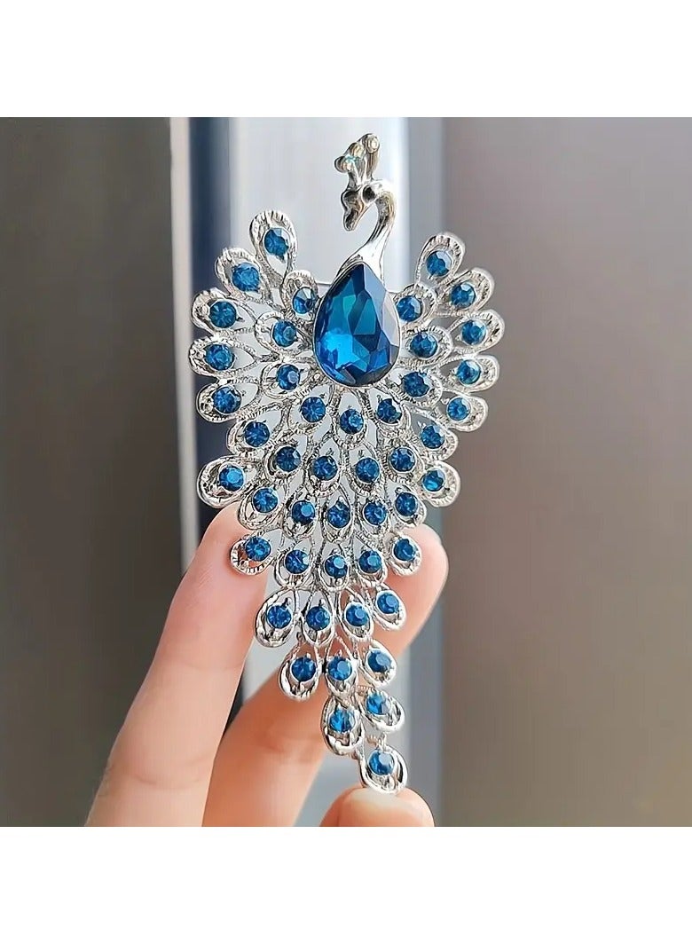 Goolsky دبوس أنيق فاخر على شكل طاووس مع تفاصيل من الخيوط، سبيكة زنك، متعدد الاستخدامات للفعاليات اليومية والخاصة، دبوس مزين بحجر الراين للفساتين والمعاطف والأوشحة - Image 2