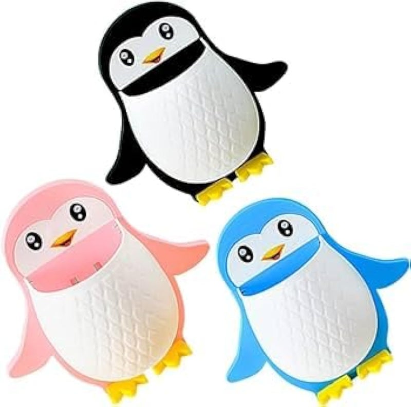 Bhavya Optic® Penguin Wall Mounted Makeup Organizer, Toothbrush and Hair Brush Holder, Small Bathroom Storage Shelf, Pink - Image 1