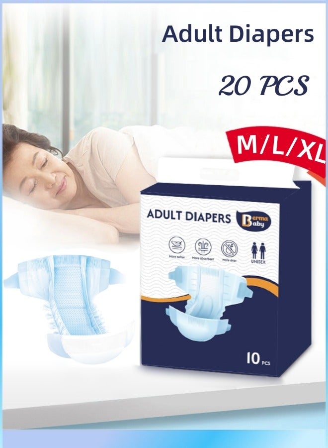 Berma Baby Adult Diapers,Daily Protective Underwear,Unisex Adult Incontinence Underwear, Disposable Adult Diaper For Men & Women,Maximum,Strong Absorption,Elastic Band,M/L/Xl,Suitable For Men,Women And The Elderly - 20 Count - Image 1