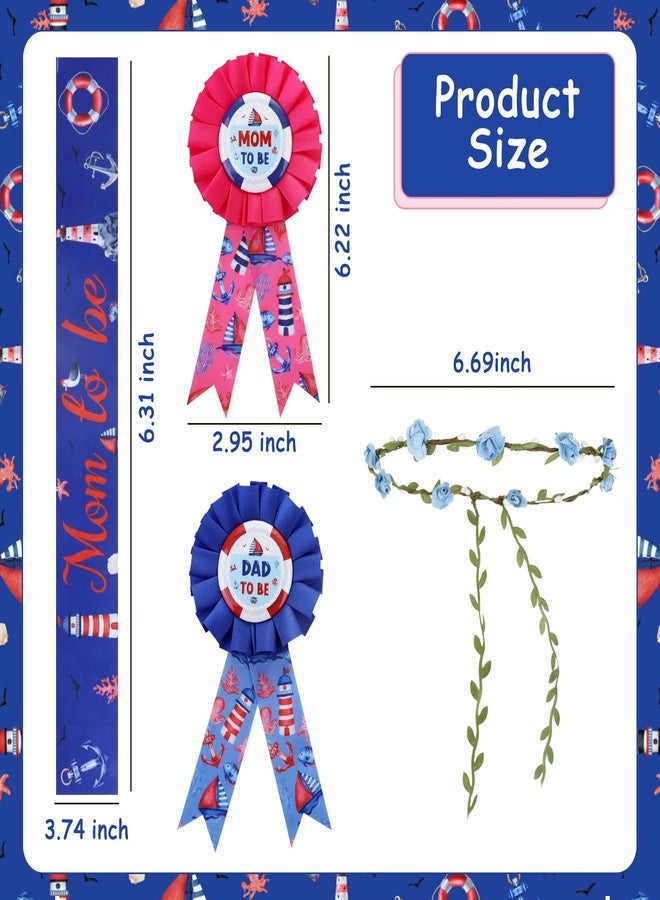 Serencatcher Nautical Baby Shower Maternity Sash, Anchor Baby Shower Decorations Mom to Be Dad to Be Corsage Pins Flower Crown Navy Blue and Red Neutral Nautical Ocean Theme Gender Reveal Party - Image 4