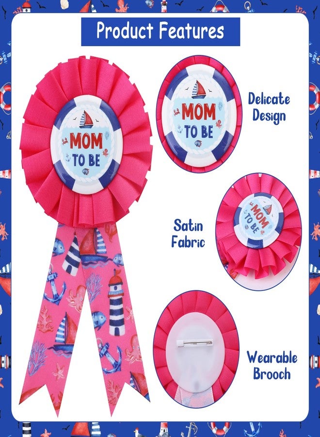 Serencatcher Nautical Baby Shower Maternity Sash, Anchor Baby Shower Decorations Mom to Be Dad to Be Corsage Pins Flower Crown Navy Blue and Red Neutral Nautical Ocean Theme Gender Reveal Party - Image 2